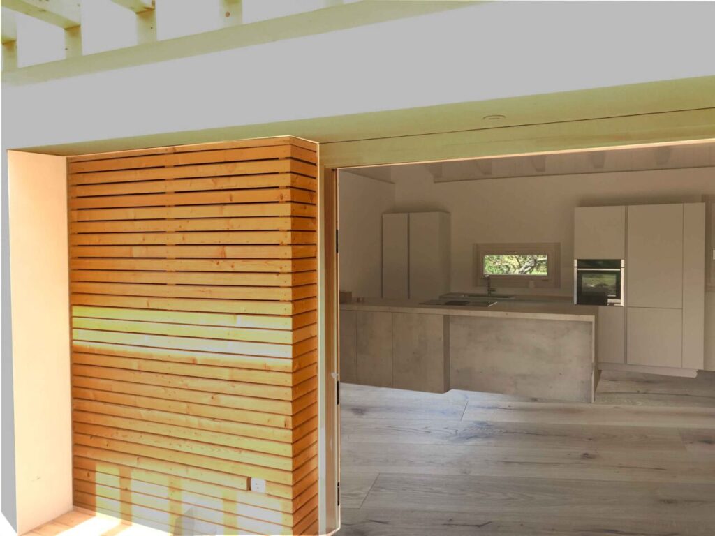 Casa in legno con cucina a bancone