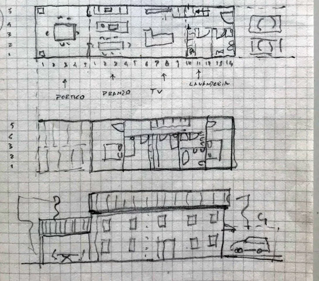 Pianta e prospetto di casa in legno