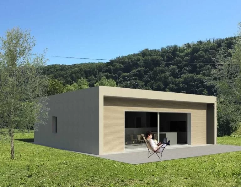 Casa in legno con tetto piano