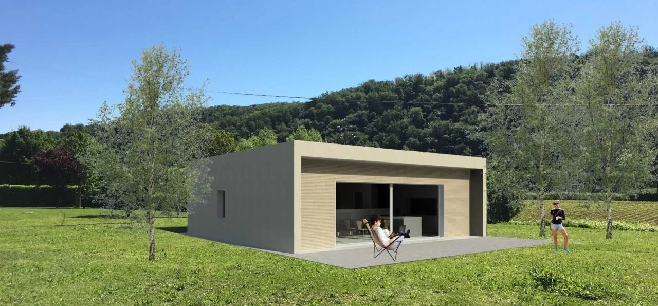 Casa in legno con tetto piano