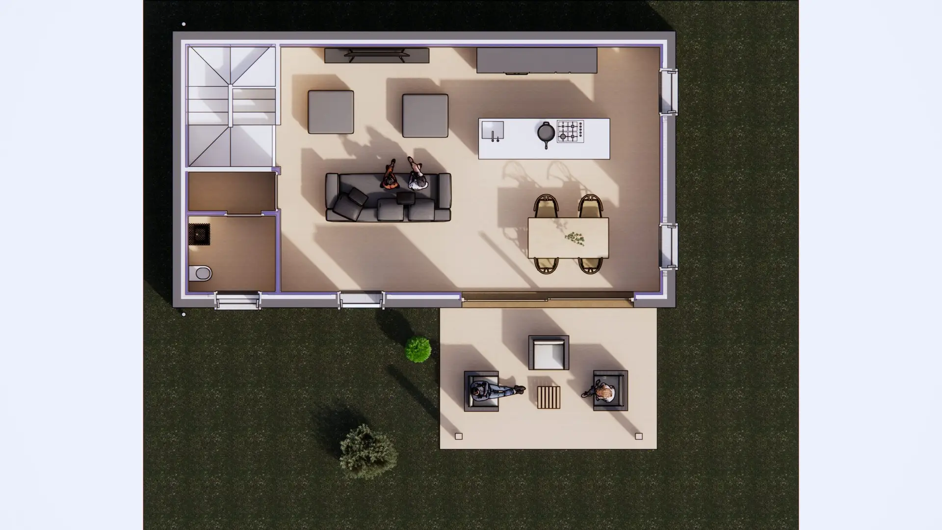 Pinat opebe space di una casa in legno ben inserita nell'ambiente Piano terra casa in legno open space