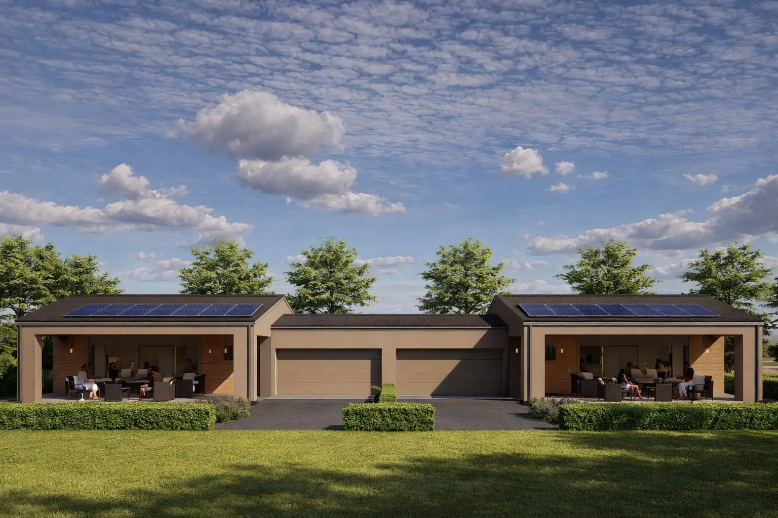 Wooden duplex with porch