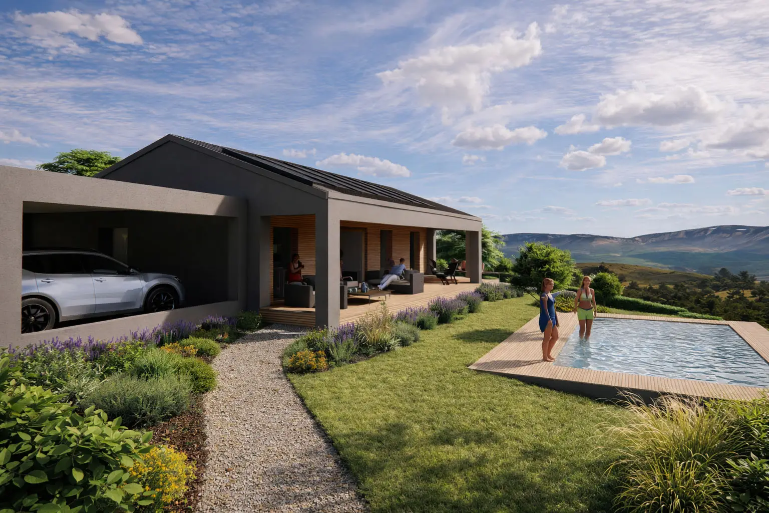 Vista esterni casa con portico