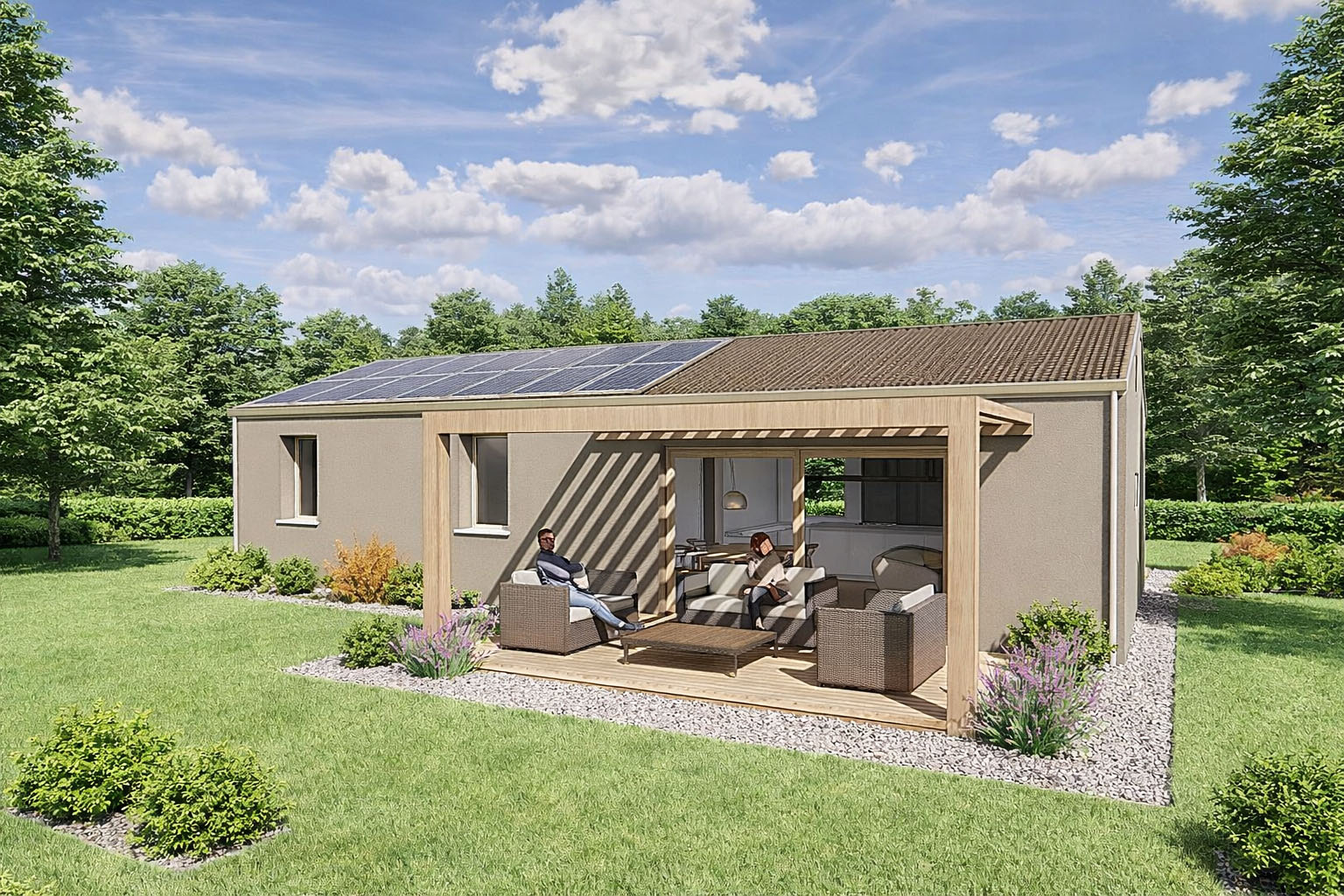 Casa in legno di 100 mq con giardino