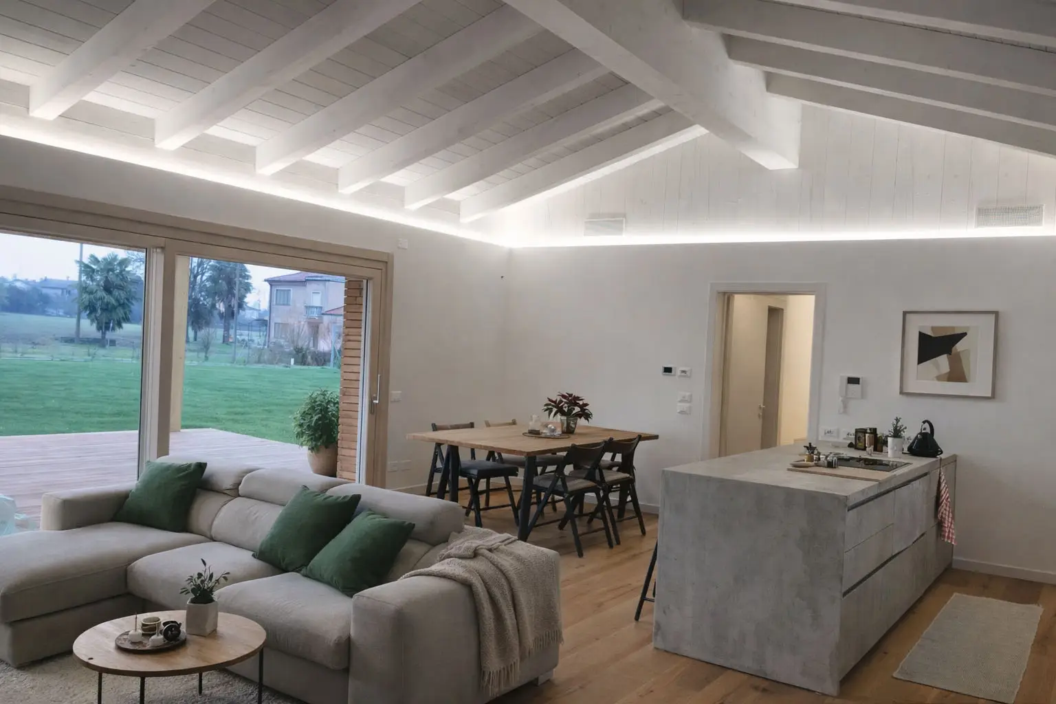 Interior of three-family wooden house