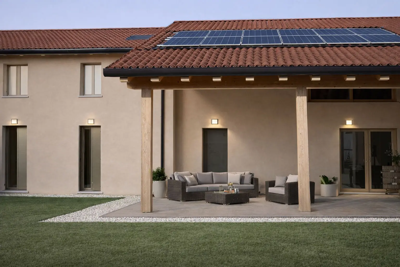 Casa tradizione in legno con portico